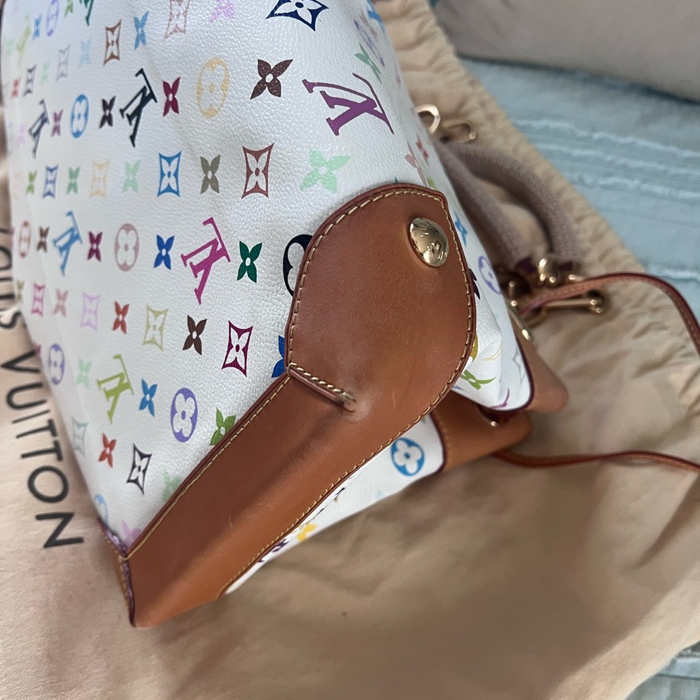 Louis Vuitton White Multicolor Monogram Canvas Shoulder Bag with Tan Trim - Picture 7 of 16